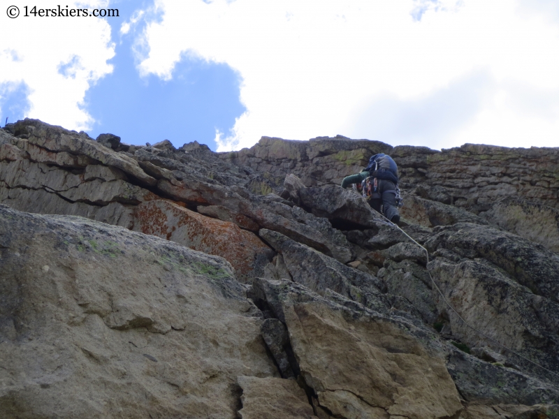 Natalia Moran climbing Guides Ridge on Mount Crested Butte
