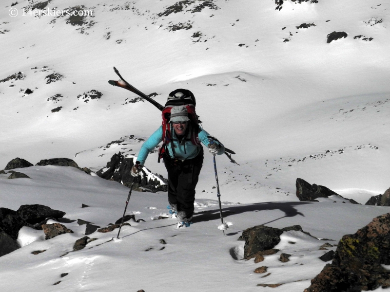 Brittany Konsella backcountry skiing on Hagar Mountian. 