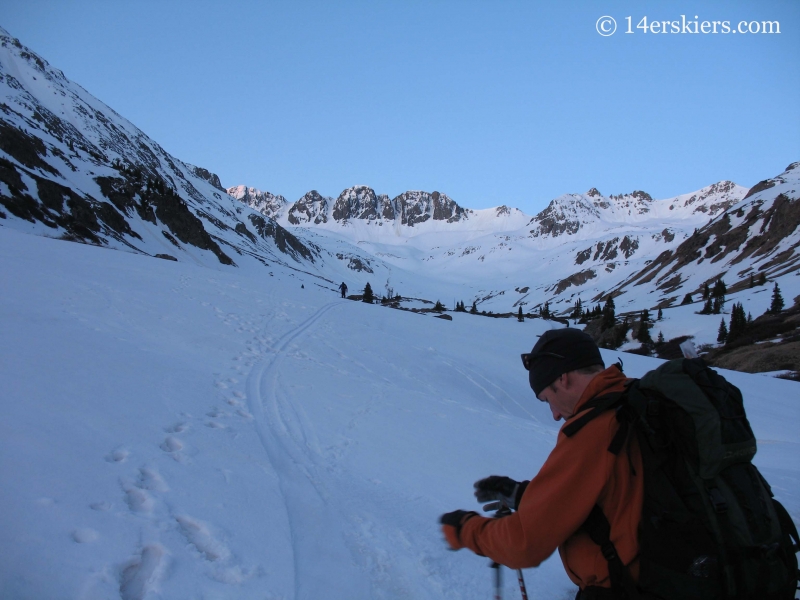 Backcountry skiing on Handies Peak. 