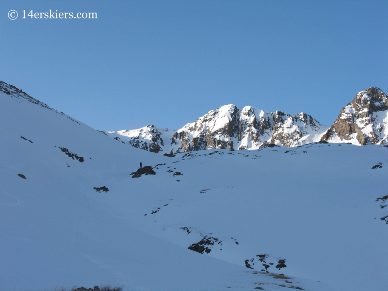 Backcountry skiing on Handies Peak. 