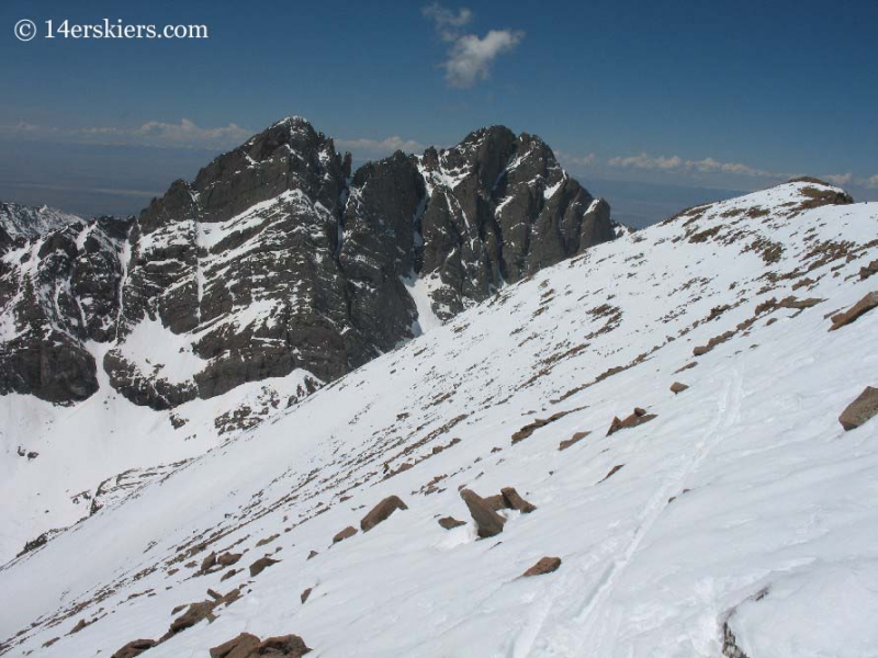 Backcountry skiing on Humboldt Peak. 