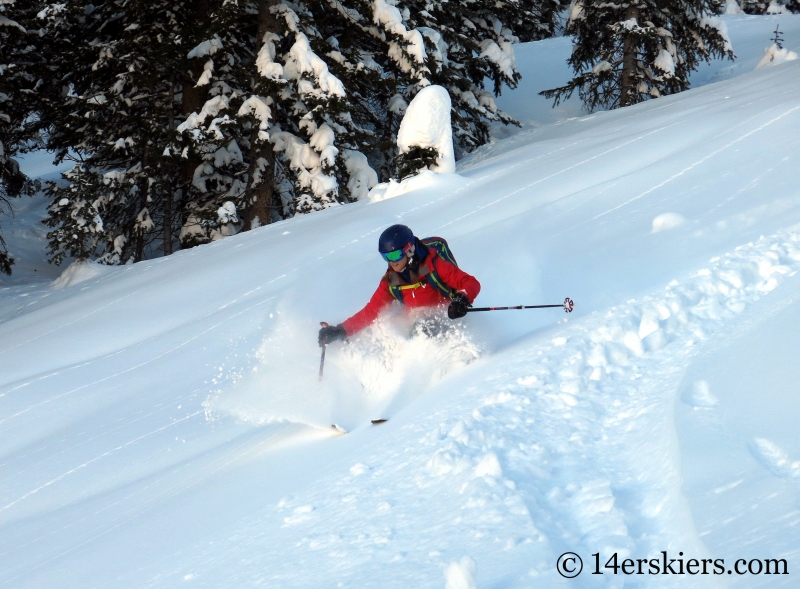 Brittany Konsella backcountry skiing on Hunstman Ridge.