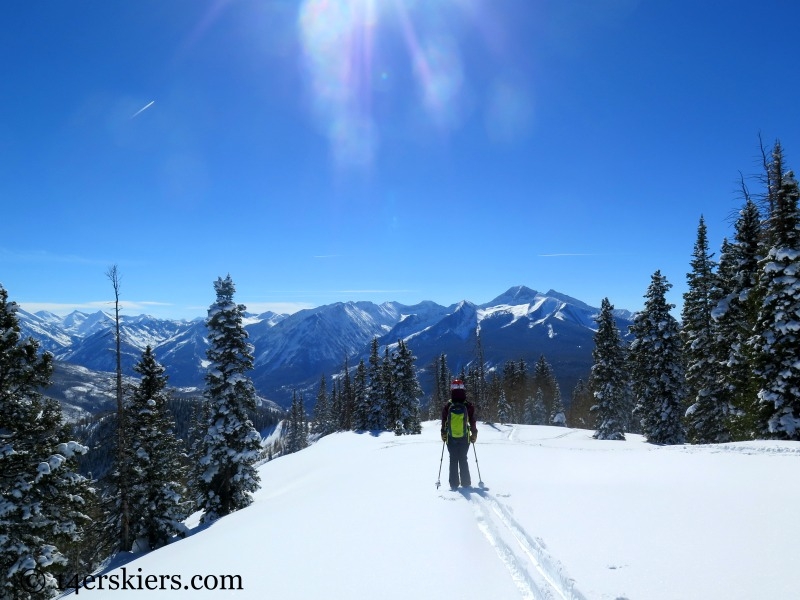 Ann Driggers backcountry skiing on Huntsman Ridge.