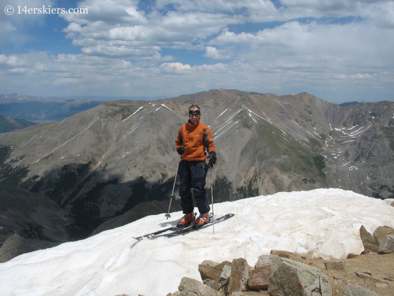 Frank Konsella on summit of Huron Peak, backcountry skiing. 