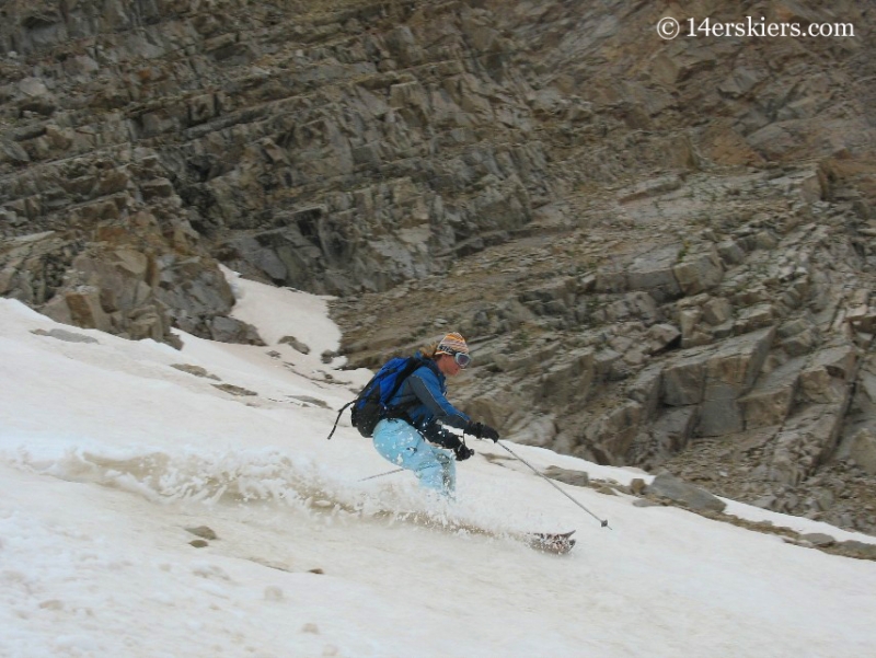 Brittany Walker Konsella backcountry skiing on Huron Peak