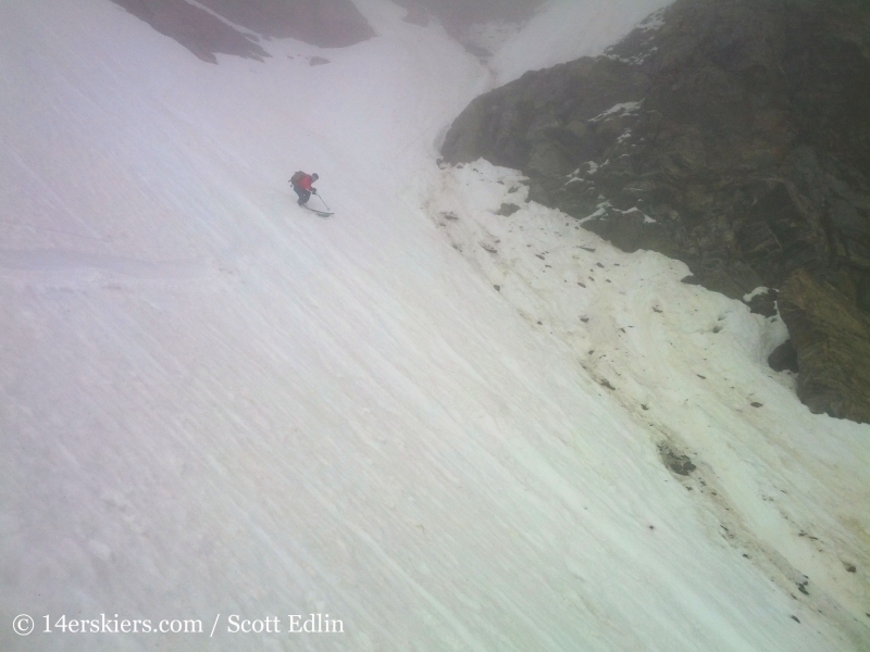 Brittany Walker Konsella backcountry skiing Starlight Couloir on James Peak. 