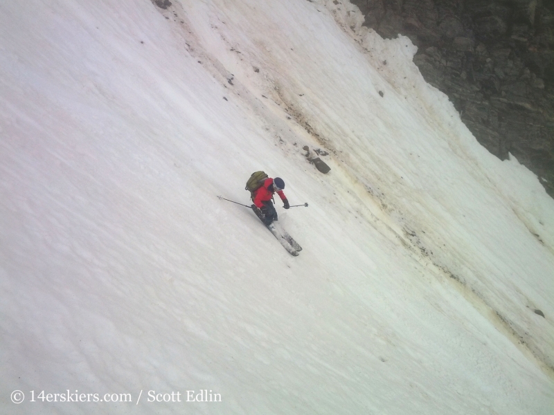 Brittany Walker Konsella backcountry skiing Starlight Couloir on James Peak. 