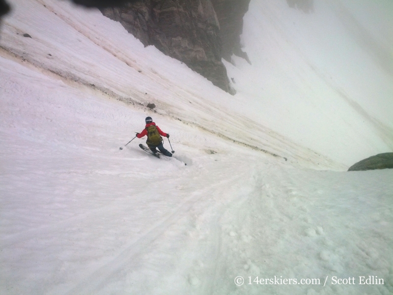 Brittany Walker Konsella backcountry skiing Starlight Couloir on James Peak. 