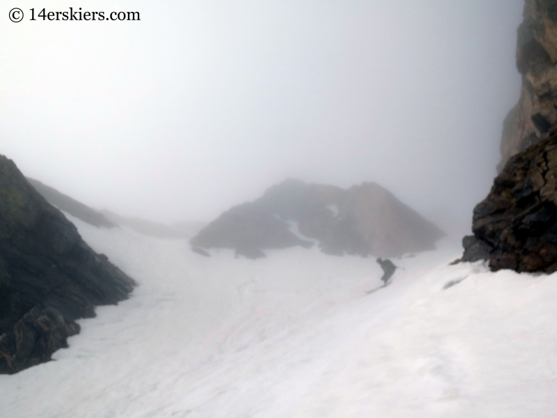 Scott Edlin backcountry skiing Starlight Couloir on James Peak. 