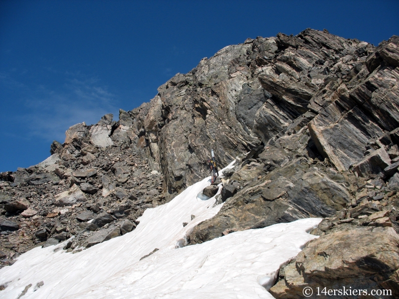 Backcountry skiing Jasper Peak in summer.