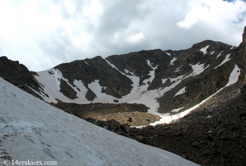 Backcountry skiing on Jasper Peak in July.