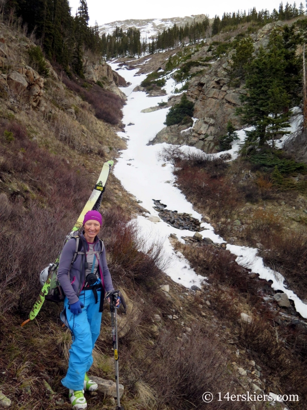 Natalia Moran backcountry skiing on Lackawanna Peak. 