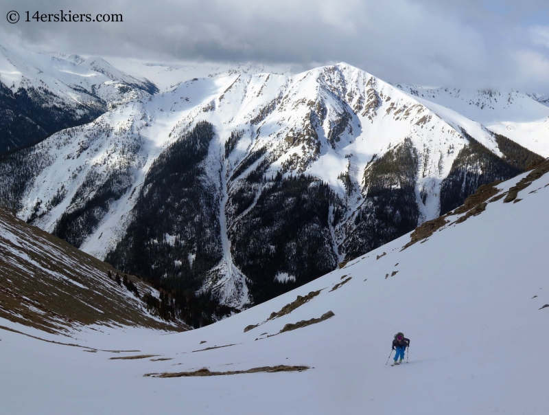 Natalia Moran skinning up Lackawanna Peak.  