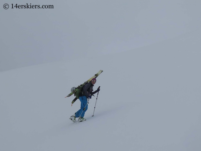 Natalia Moran climbing to go backcountry skiing on Lackawanna Peak.  