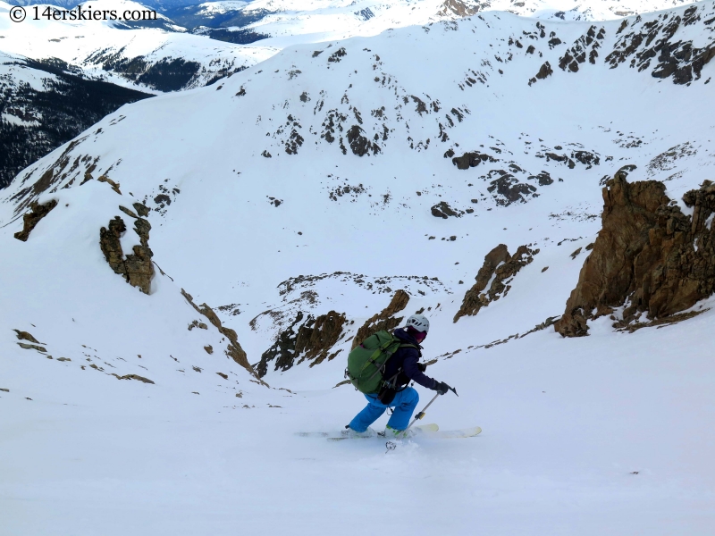 Natalia Moran backcountry skiing on Lackawanna Peak