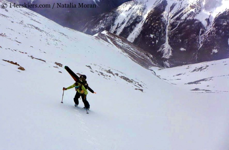 Brittany Walker Konsella backcountry skiing on Lackawanna Peak. 