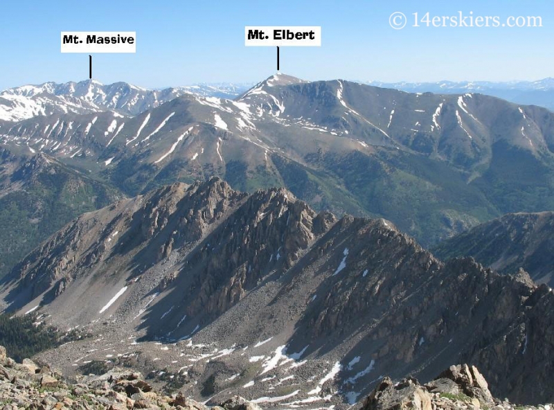 Mt Massive, Mt Elbert, and Ellingwood Ridge seen from the summit of La Plata.