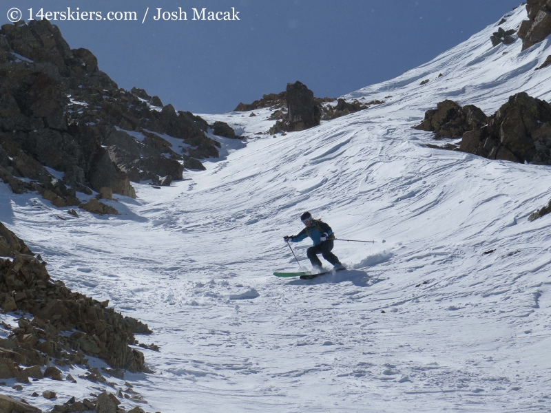 Brittany Konsella backcountry skiing on La Plata. 