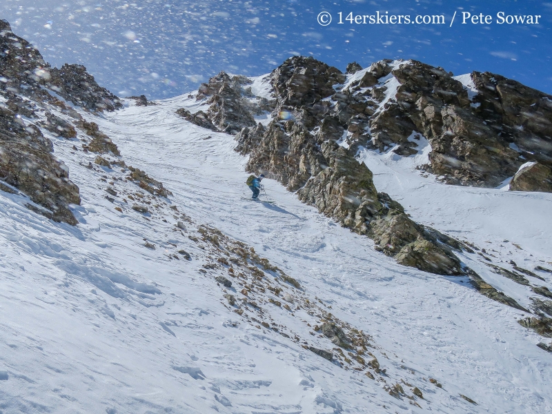 Brittany Konsella backcountry skiing on La Plata. 