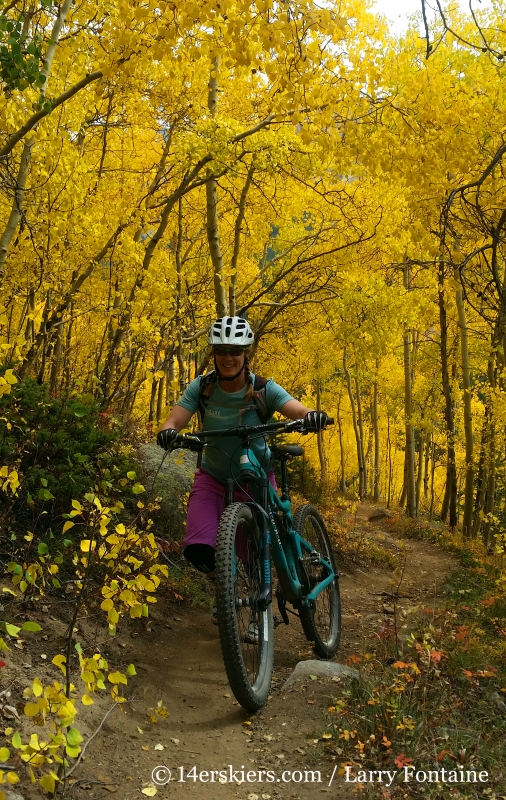 Brittany Konsella mountain biking up on Lenawee Trail. 