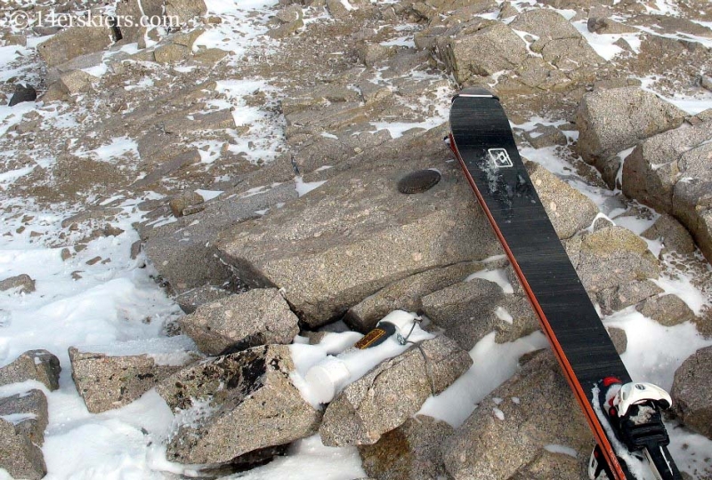 summit register on Mount Lincoln, backcountry skiing