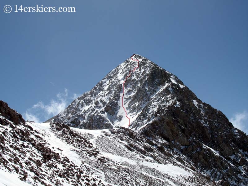 Mount Lindsey climbing route for backcountry skiing. 