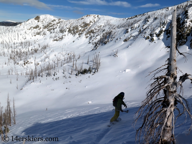 Marko Ross-Bryant backcountry snowboarding Little Agnes Mountain.