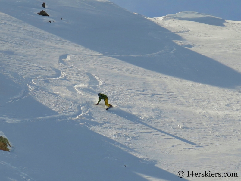 Marko Ross-Bryant backcountry snowboarding Little Agnes Mountain.