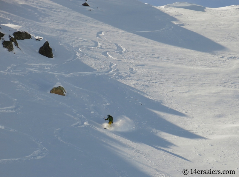 Marko Ross-Bryant backcountry snowboarding Little Agnes Mountain.