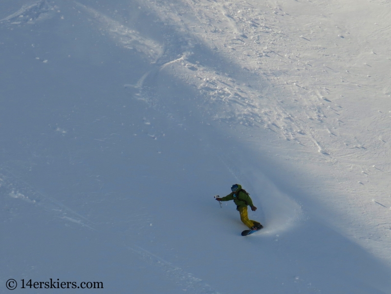 Marko Ross-Bryant backcountry snowboarding Little Agnes Mountain.