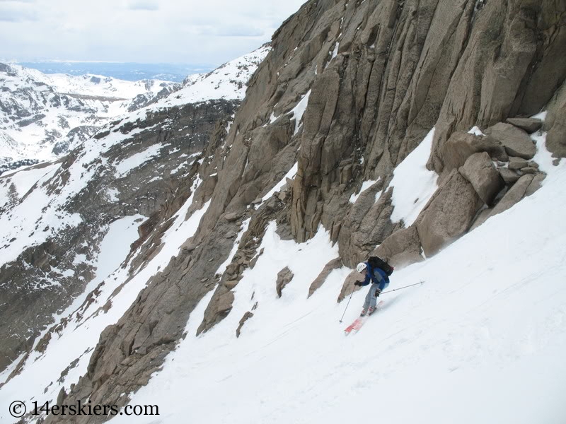 Pete Sowar backcountry skiing Keplingers couloir on Longs Peak.