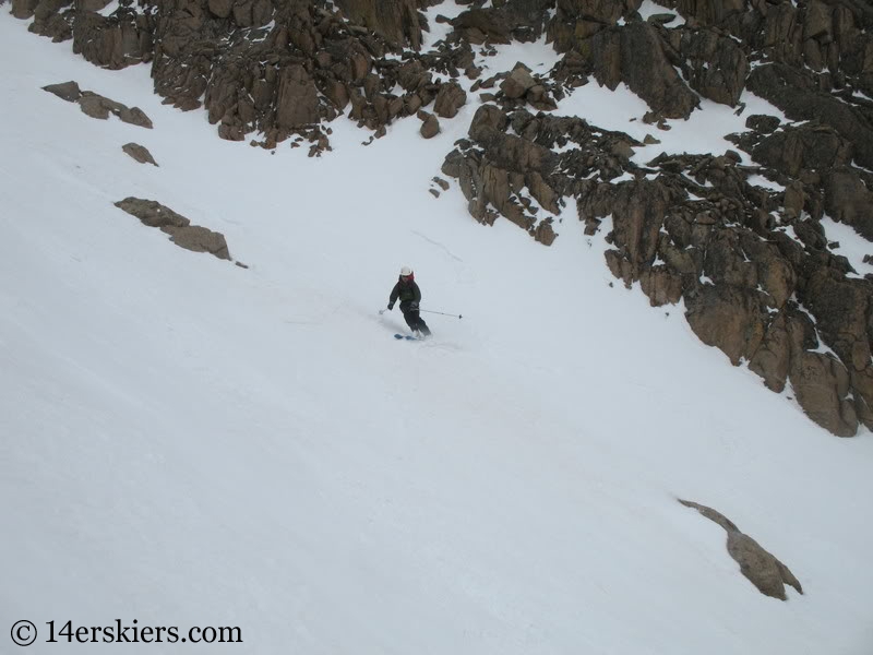 Norm backcountry skiing Keplinger's Couloir on Longs Peak.