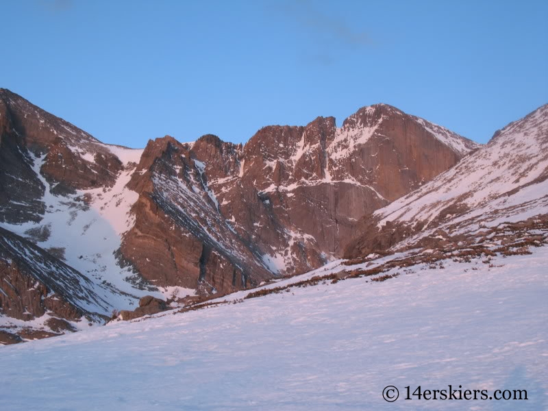 View of the Loft and Diamond Face on Longs Peak from Chasm Lake.