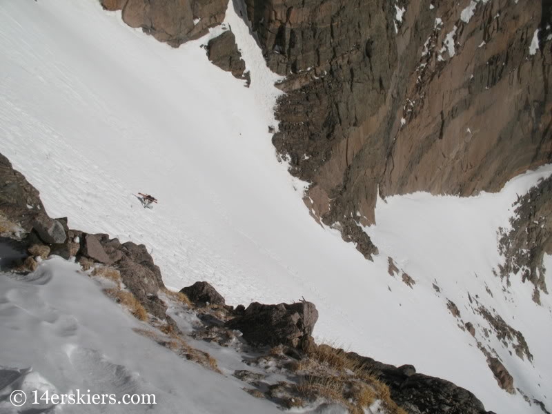 Climbing the Loft to ski on Longs Peak.