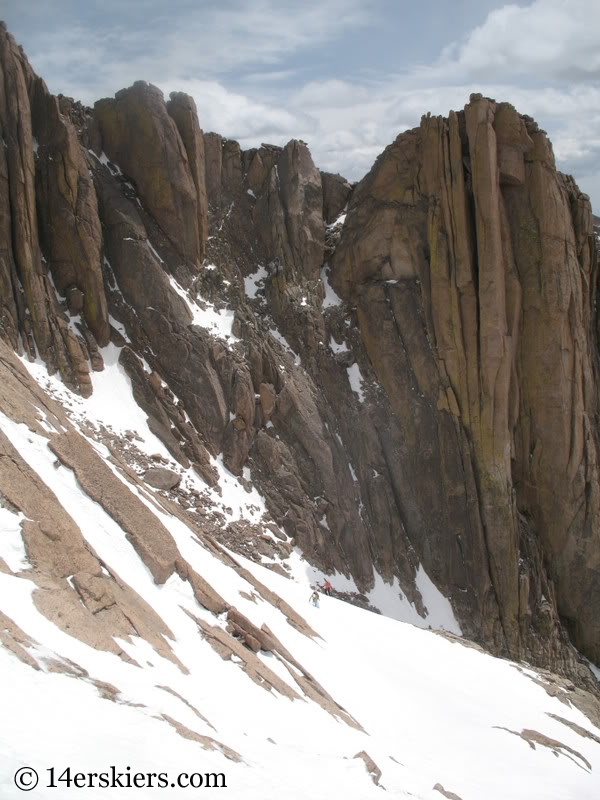 Skiing Keplinger's Couloir on Longs Peak.