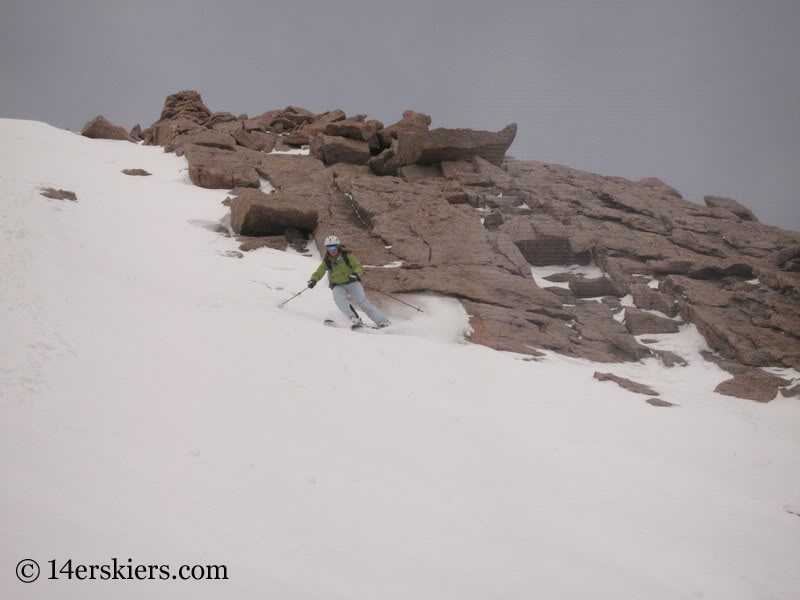 Brittany Walker Konsella backcountry skiing Keplinger's Couloir on Longs Peak.