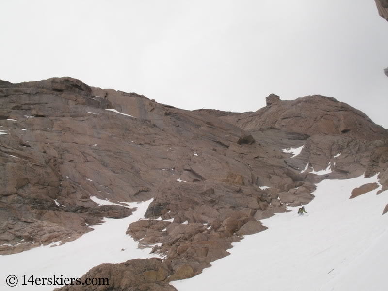 Brittany Walker Konsella backcountry skiing Keplinger's Couloir on Longs Peak.