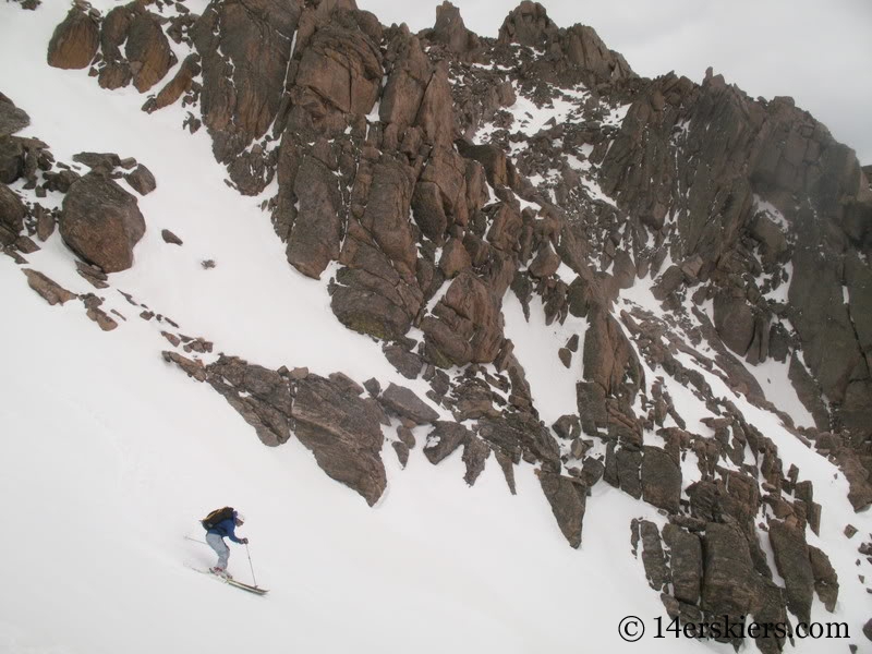 Pete Sowar backcountry skiing Keplingers Couloir on Long's Peak.