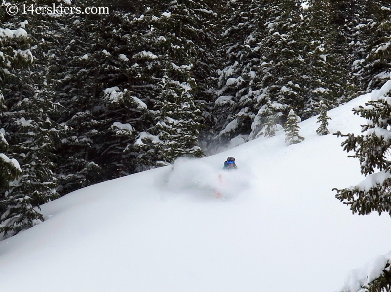 Alex Riedman slaying powder at Mayflower Gulch. 