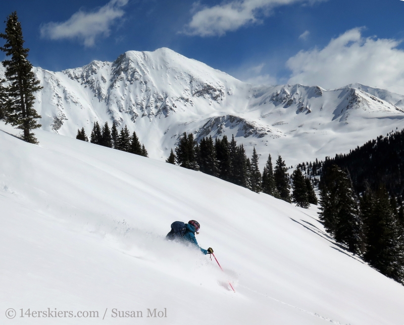 Alex Riedman backcountry skiing at Mayflower Gulch.