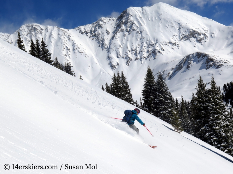 Alex Riedman backcountry skiing at Mayflower Gulch.