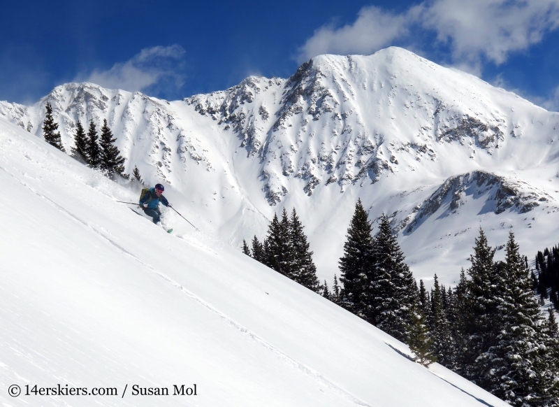 Brittany Konsella backcountry skiing at Mayflower Gulch. 