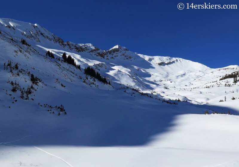 Looking up the valley toward Purple while backcountry skiing in Crested Butte.