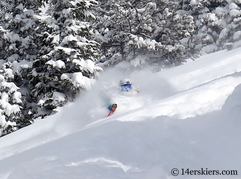 Alex Riedman skiing powder in Monarch Pass backcountry.