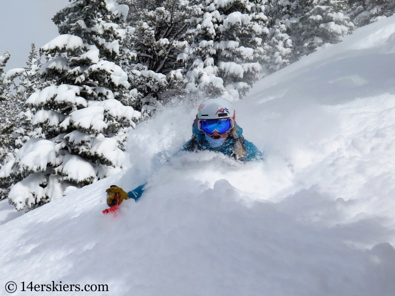 Alex Riedman skiing powder in Monarch Pass backcountry.