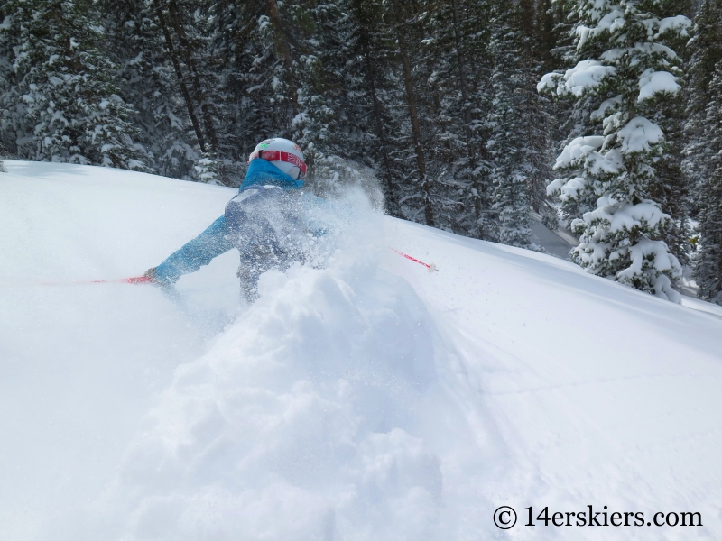 Alex Riedman skiing powder in Monarch Pass backcountry.