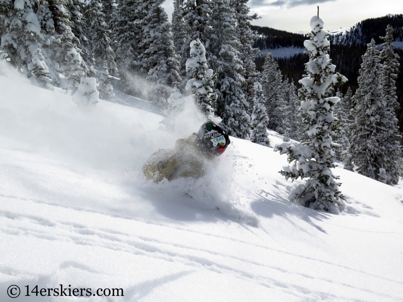 Eliot Rosenberg skiing powder in the Monarch Pass backcountry.