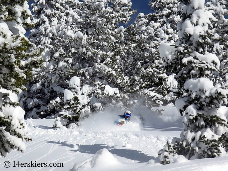 Alex Riedman skiing powder in Monarch Pass backcountry.