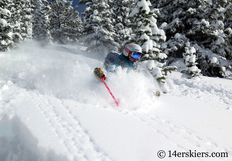 Alex Riedman skiing powder in Monarch Pass backcountry.