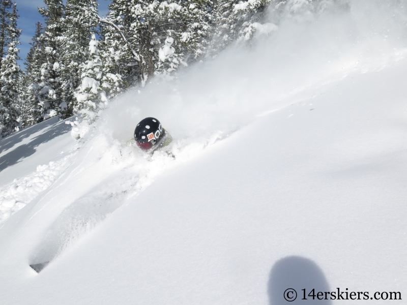 Eliot Rosenberg skiing powder in the Monarch Pass backcountry.